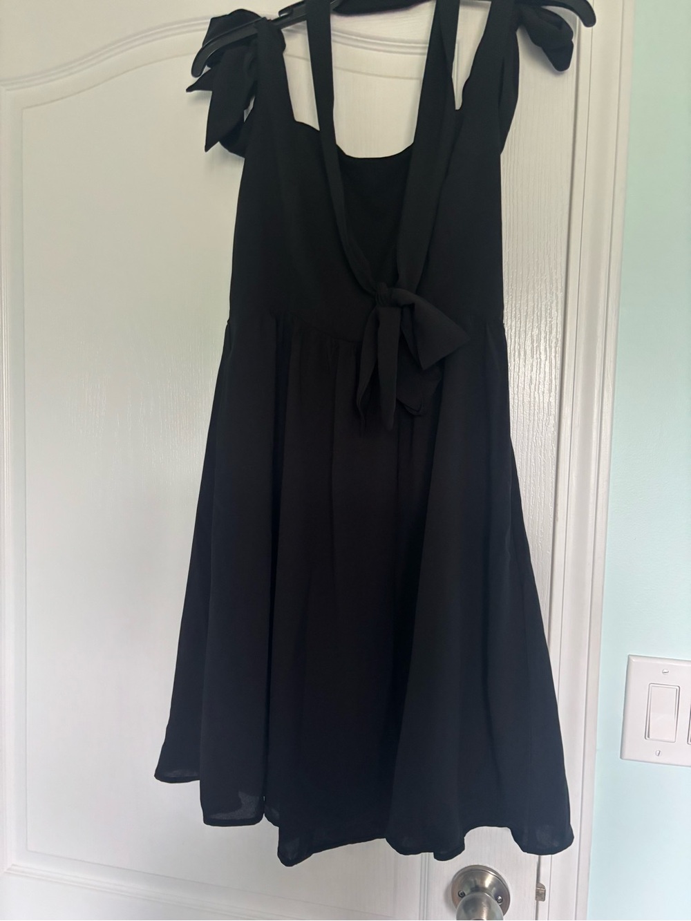 Black Tie-Shoulder Bow A-Line Dress